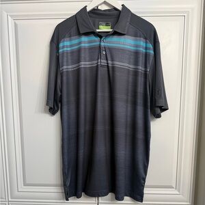 PGA Tour Pro Series Men's Size XL Short Sleeve Golf Polo Shirt Grey Blue Stripe